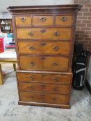 A GEORGE III WALNUT SECRETAIRE TALLBOY, the upper section with three short above three longer