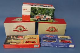 THREE BOXED FIRST GEAR MODELS FIRETRUCKS, 193518, 183495 and 103612, together with two fire