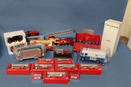 TWENTY EMERGENCY SERVICE VEHICLES, to include Volvo Fire Truck 1928 1:43 scale, Corgi Tronic TL Fire