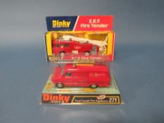 A BOXED VINTAGE DINKY ERF 266 FIRE TENDER, together with a boxed vintage Dinky 271 Ford Transit Fire