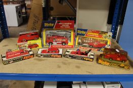 BOXED DINKY MERRYWEATHER MARQUIS FIRE TENDER, boxed Dinky paramedic truck, boxed Dinky fire