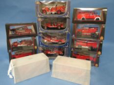 NINE BOXED LUCKY DIE CAST 1:43 SCALE FIRE ENGINES, together with four boxed signature fire engines