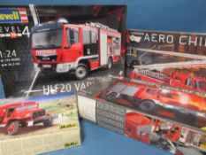 FOUR FIRE ENGINE MODEL KITS, Revell Man TGM Schlingmann HFL 20 Varus 4 x 4, 1:24 scale, Revell