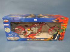 BOX DIE CAST AMERICAN CHOPPER SERIES LIGHT AND SOUND FIRE BIKE