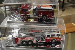 TEN CASED CODE 3 COLLECTABLES FIRE ENGINES, to include FDNY Ten Truck, Skywalker Ranch, Ontario,