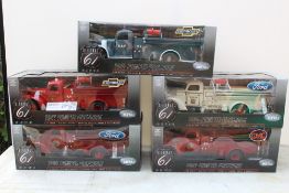 HIGHWAY 61 COLLECTABLES - FIVE BOXED 1941 PUMPER FIRETRUCK DIE CAST MODELS, 1: 16 scale, various