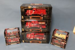 THREE BOXED ROAD SIGNATURE 1:24 SCALE FIRE ENGINES, to include 1938 Mack Type 75, 1939 American