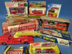 FOUR BOXED CORGI FIRE ENGINES, to include 1126 Simon Snorkel Dennis, 2029 Mack fire pumper etc,