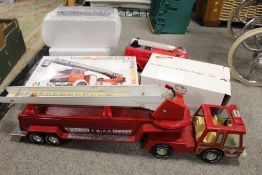 UNBOXED TIN PLATE NYLINT AERIAL HOOK AND LADDER, unboxed plastic Rescue Force fire engine, 3 x