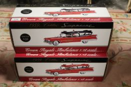 A PAIR OF BOXED PRECISION MINIATURES 1:18 SCALE 1959 CHICAGO FIRE DEPARTMENT CROWN ROYAL AMBULANCES