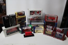 A TRAY CONTAINING SIXTEEN EMERGENCY SERVICES VEHICLES / FIGURES, to include First Gear 1:34 scale