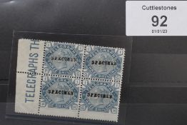 S.G. T11S 1877 3/= TELEGRAPH, unmounted, marginal block of four