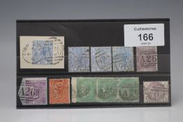 GIBRALTAR (G.B. USED IN) SMALL RANGE (11) GB WITH A 26 CANCELS, including 1/= green strip of three