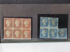 S.G.8, 1841 1d, FU block of 6, plus S.G.14 irregular block of five