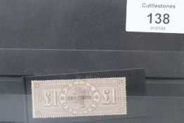 S.G. 185 1883 £1 BROWN LILAC, overprinted specimen with much O.G.