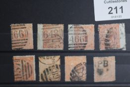 S.G. 94 1865 4d, plates 7-14, complete, fair to good used