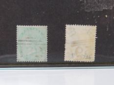 S.G. 73a 1896 1/= ON AZURE PAPER, with normal for comparison, well centred, lightly used