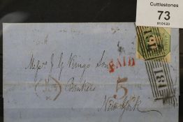S.G. 54 1/= GREEN, embossed on entire Edinburgh to New York, sundry postal markings