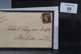 1841 1d RED, on deeply blued paper, on cover Neacham to Stockton on Tees, FU, black Maltese cross