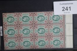 S.G. 238 1906 4d DEEP GREEN AND CHOCOLATE BROWN, a mint block of 12 from the top of the sheet,