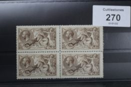 S.G.415a BRAD WILKINSON 2/6 PALE BROWN SEAHORSE, block of 4, bottom 2 UN/M