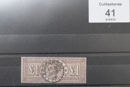 S.G. 185 1883 £1 BROWN LILAC, a superb used copy with Liverpool CDS JA 29 1891 watermarked crowns
