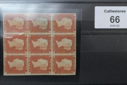 1841 1d RED, a superb mint (appears unmounted), block of nine
