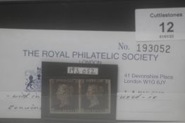 S.G. 1 1840 1d BLACK PLATE 1b, watermark inverted, horizontal pair, good margins, bottom and sides