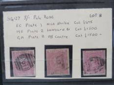 S.G. 127 1867 5/=, Pl 1 and plate 2 (2, average to good used)