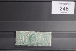 S.G. 266 1902 £1 DULL BLUE GREEN, appears UN/M with gum bend