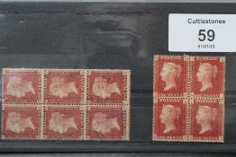 s.g. 44 1864 1d RED, plate 134, mint block of six and plate 120 mint block of 4
