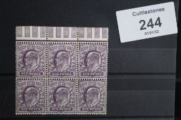 S.G. 300 (?) 1912 6d DARK PURPLE, an *UN/M block of six