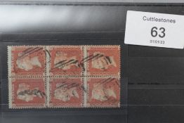 S.G. 21 1d RED BROWN, die 2, a FU block of six
