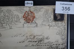 S.G. 1 1840 1d BLACK, on Mulready envelope from London to Weymouth and re-directed to Bath,