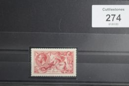S.G. 409 5/= BRIGHT CARMINE SEAHORSE DE LA RUE PRINTING, UN/M