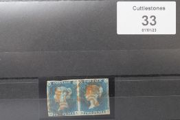 S.G. 4 1840 2d BLUE PLATE 1, FU left hand stamp of pair maybe just touched bottom left, otherwise