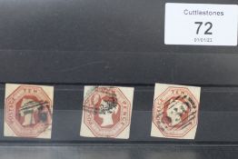 g.g. 57 10d EMBOSSED, three copies with margins all round