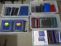 F.D.C.'s IN FIVE PLASTIC CRATES, in albums, some empty, worth sorting