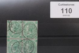 S.G.117 1/= GREEN, plate 6, a superb block of four, with Plymouth CDS's