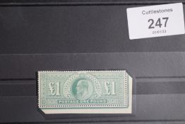 S.G. 266 1902 £1 DULL BLUE GREEN, mint, corner marginal