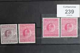 KING EDWARD 2/6, 5/= (3), mint or UN/M, odd perf. fault