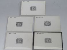 TELEGRAPHS, die proofs of the 4d, 6d (3) and 3/= in black on card