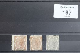 S.G. 122, 122A, 125, 1872 6d x3, fine mint (S.G. £4600)