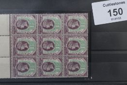 S.G. 198 1887 1½ d JUBILEE, an unmounted mint block of nine from the top of the sheet