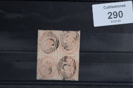 BRITISH LEVANT 1850 1/= ORANGE BROWN, block of four with 22 type cancel, trimmed perfs. at right