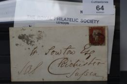 S.G. 16D 1d RED, archer perf 16 on cover to Chichester, accompanying Royal certificate