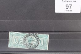 S.G. 212 1897 £1 GREEN, a fine used copy with Bradford , JA 13, 94 CDS