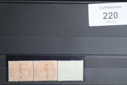 S.G. 152 1876 4d VERMILION, vertical pair, plate 15, with 'specimen' overprint