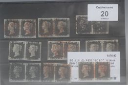 S.G. 1 1840 1D BLACK, in horizontal pairs (9), mainly clear margins, one pair appears unused (not