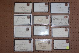 12 x 1d RED IMPERF COVERS / ENTIRES, mainly fine, various Maltese Cross cancels and directional